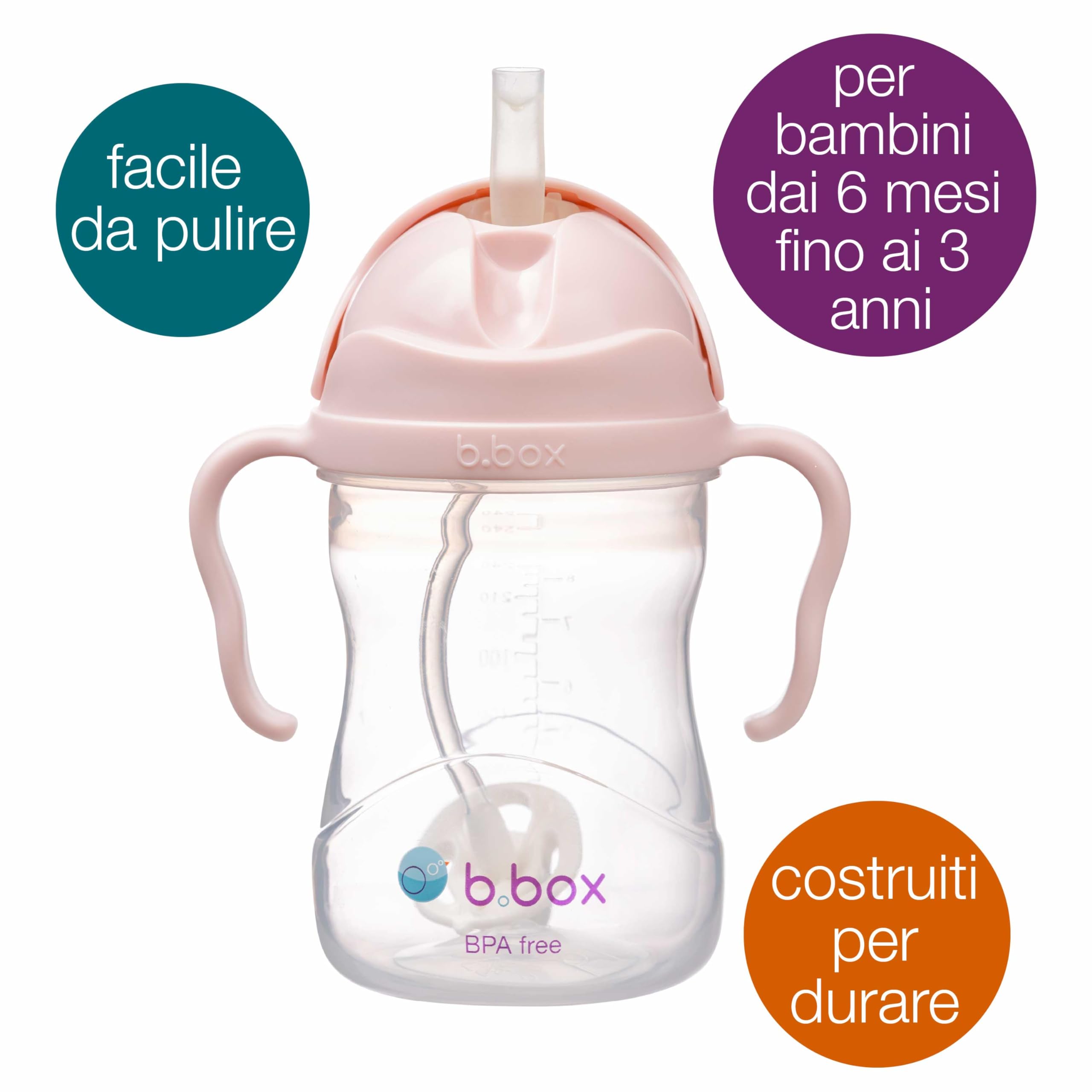 b.box Tazza per paglia, presa facile, senza BPA, lavabile in lavastoviglie, da 6 mesi, 240 ml