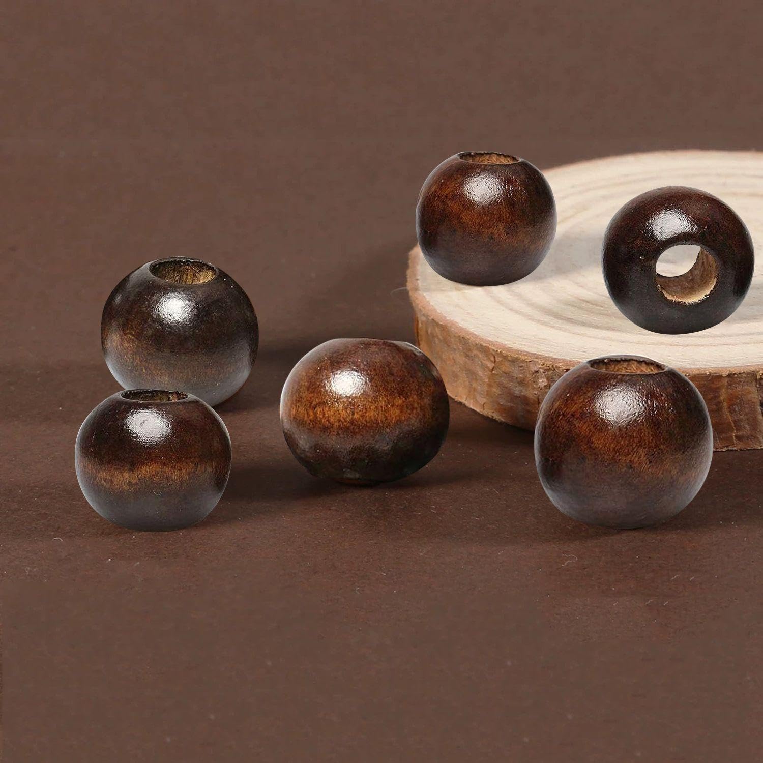 VEHYEGOI 50 Pieces Round Wood Beads, Wood Beads With Holes, Loose Beads for Crafts Diy Jewelry Accessories, Beads For Stringing - Image 4