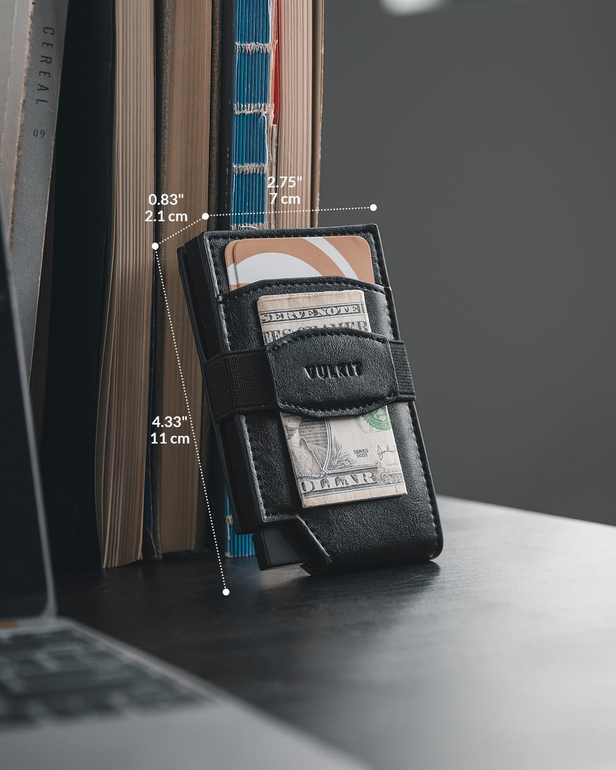 VULKIT Pop up Card Wallet with Money Strap Leather Front Pocket Card Holder with ID Window RFID Blocking Business Card Case for Men (Black) - Image 6