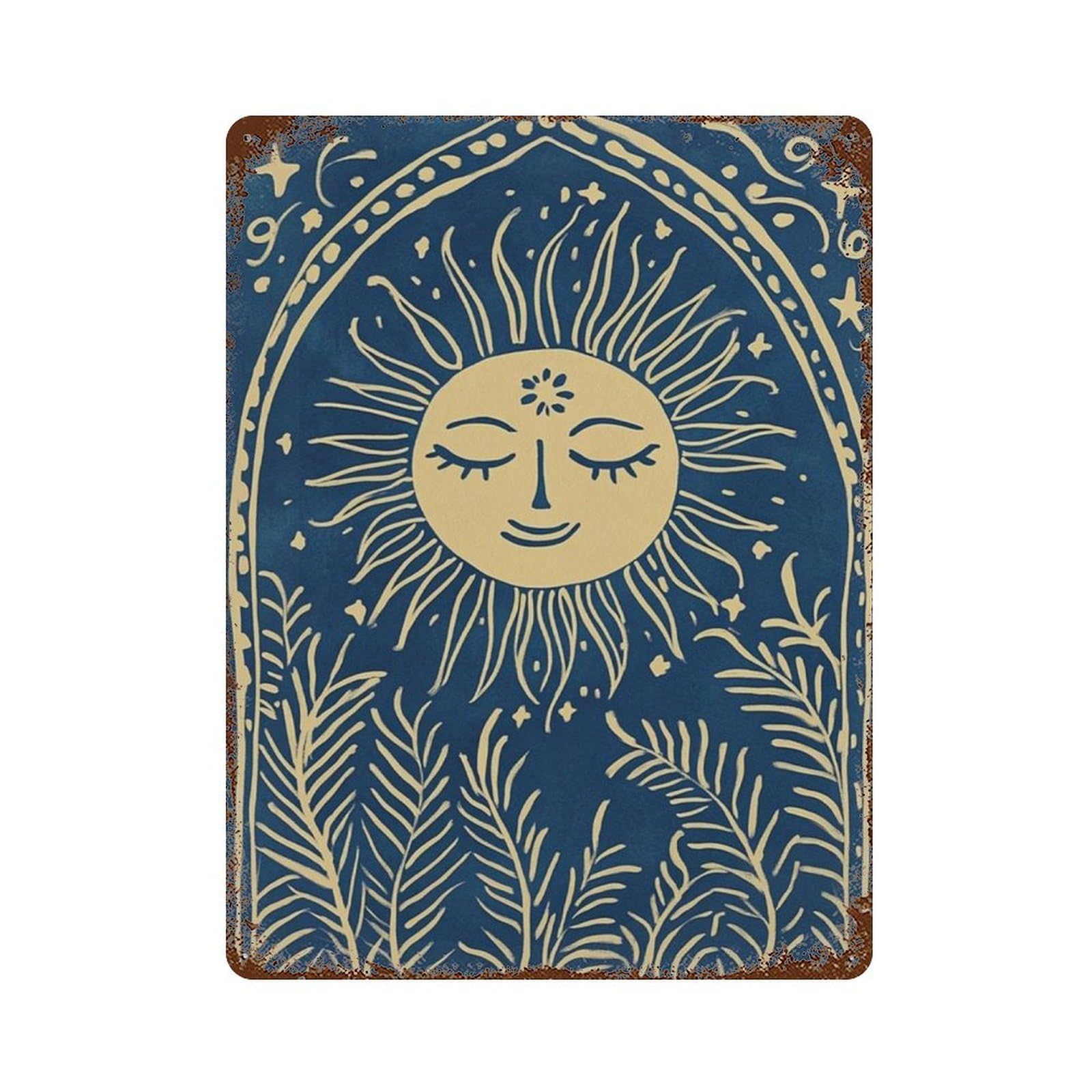 xiaoxiaoshen Sun Face Celestial Boho Moon And Stars Mystical Nature Work Wall Decor Art Metal Tin Poster Modern Home Decor Art Home Bar Shop Decorations Vintage Sign 40x30cm
