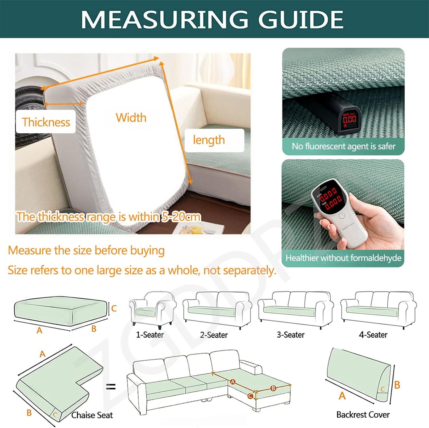 Sofa Seat Cushion Covers Non-Slip Sofa Cover Wormwood Mat Universal Couch Slipcovers Furniture Protector for Individual Cushion with Elastic Band (Green,60 * 80cm)