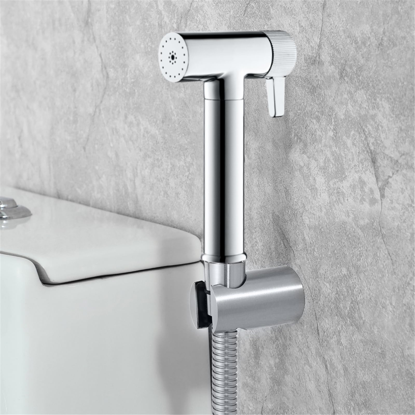 Kit Douchette WC Chrome Douchette Toilette Laiton Douchette WC Kit Complet avec Pulvérisateur Double Fonction, 1.2m Tuyau de Douche, Support