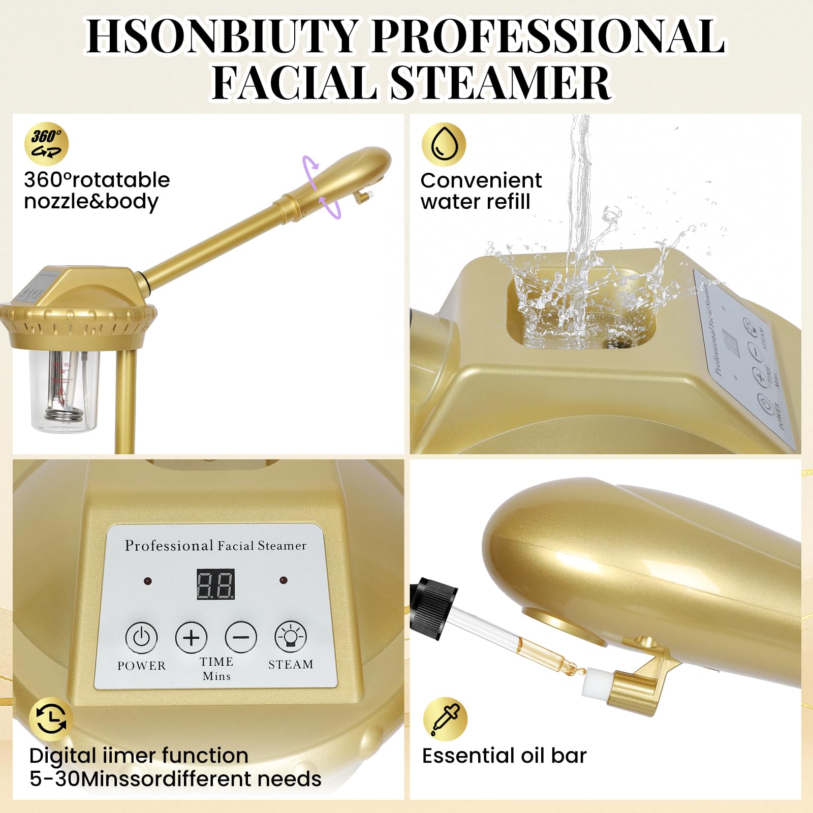 Vaporizador facial profesional con más vapor para una limpieza profunda e hidratación, vaporizador para esteticistas sobre ruedas con ajuste de tiempo, altura ajustable para mayor belleza