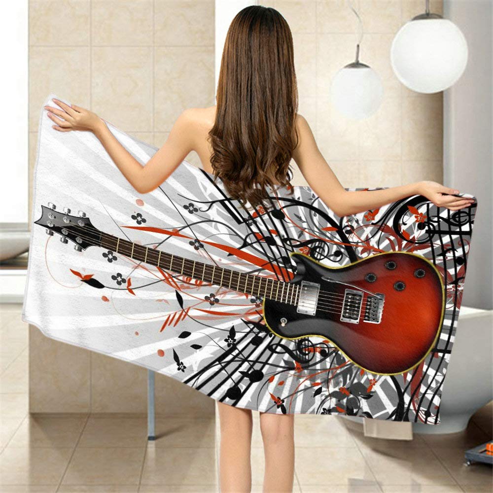 Moslion Comfy Bath Towels Guitar Music Notes Soft Bathing/Beach/Camping Towel for Women Men Girls Boys Large Size 64x32 Inches
