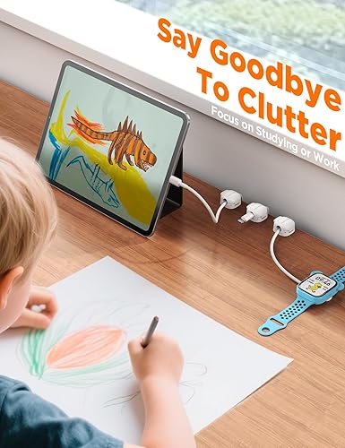 Miniatura 6 de Paquete de 6 organizadores de cables, clips compactos de doble resorte y cierre de cierre, cargador adhesivo para teléfono, soporte de alambre para