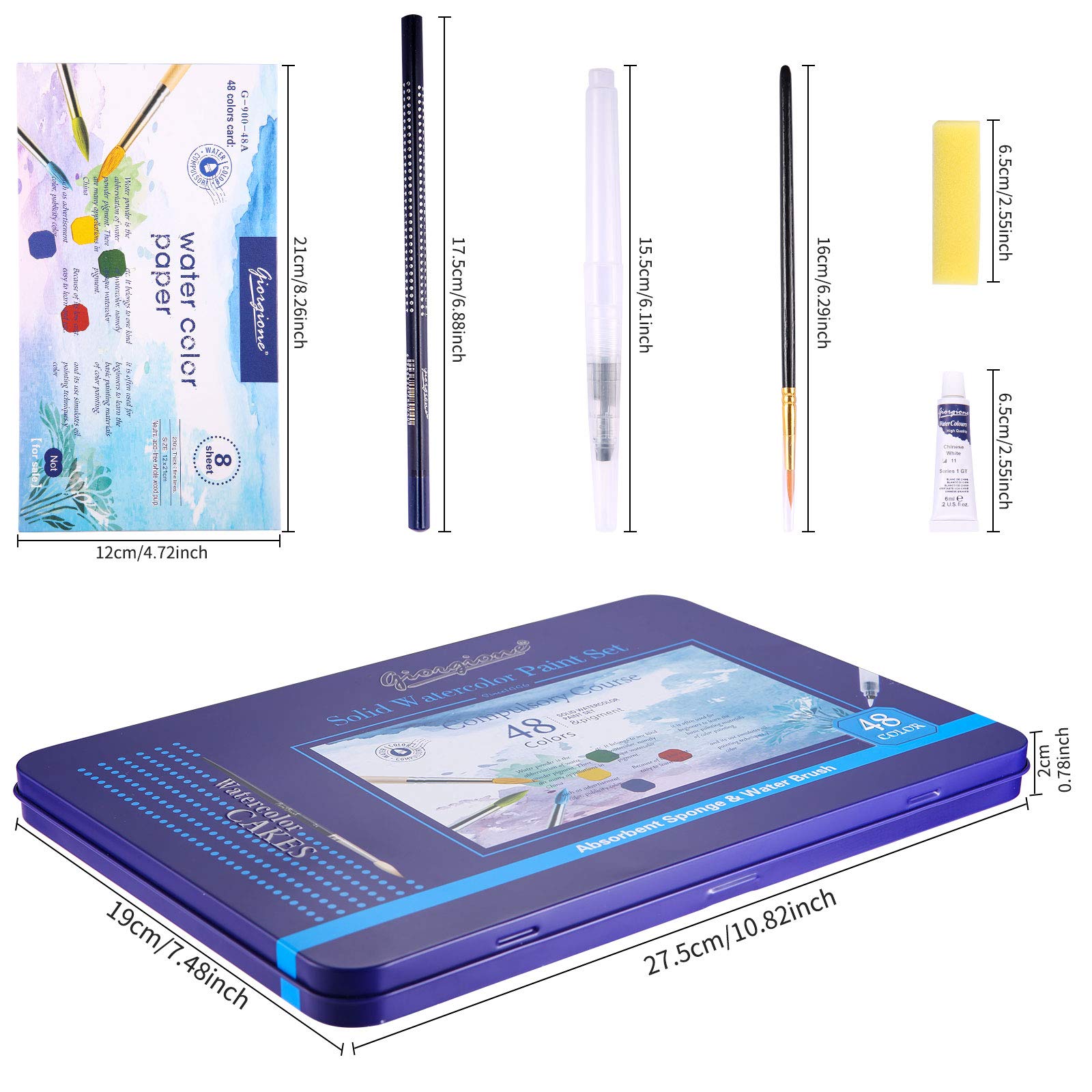 CRESZZLE Aquarelverfset, 48 kleuren met penseel, watertankkwast, palet, tekenstift, aquarelpapier, spons, gum, schilderdoos om te schilderen, ideaal voor kinderen en kunstenaars CRESZZLE Aquarelverfset, 48 kleuren met penseel, watertankkwast, palet, tekenstift, aquarelpapier, spons, gum, schilderdoos om te schilderen, ideaal voor kinderen en kunstenaars
