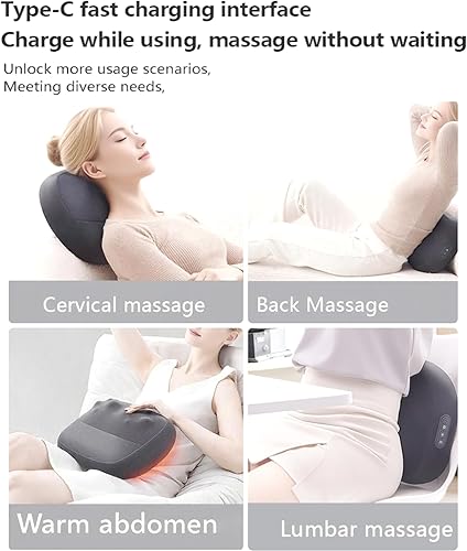 Miniatura 6 de Shiatsu - Masajeador de espalda con calor inalámbrico calentado para cuello y hombros, almohada térmica de doble cara para cintura y abdomen,