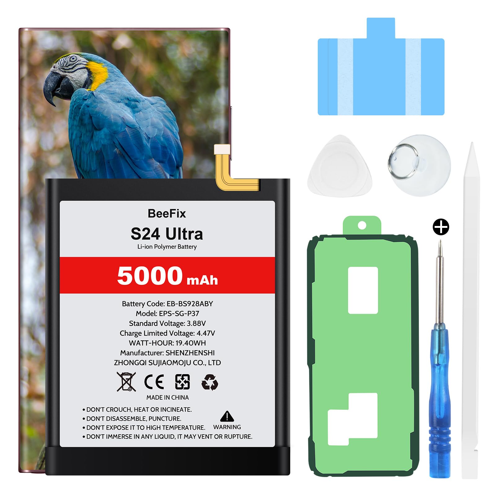 Akku für Samsung Galaxy S24 Ultra SM-S928, 5000mAh Hochkapazitäts-Ersatzakku für Galaxy S24 Ultra (EB-BS928ABY) mit professionellen Reparaturwerkzeugen