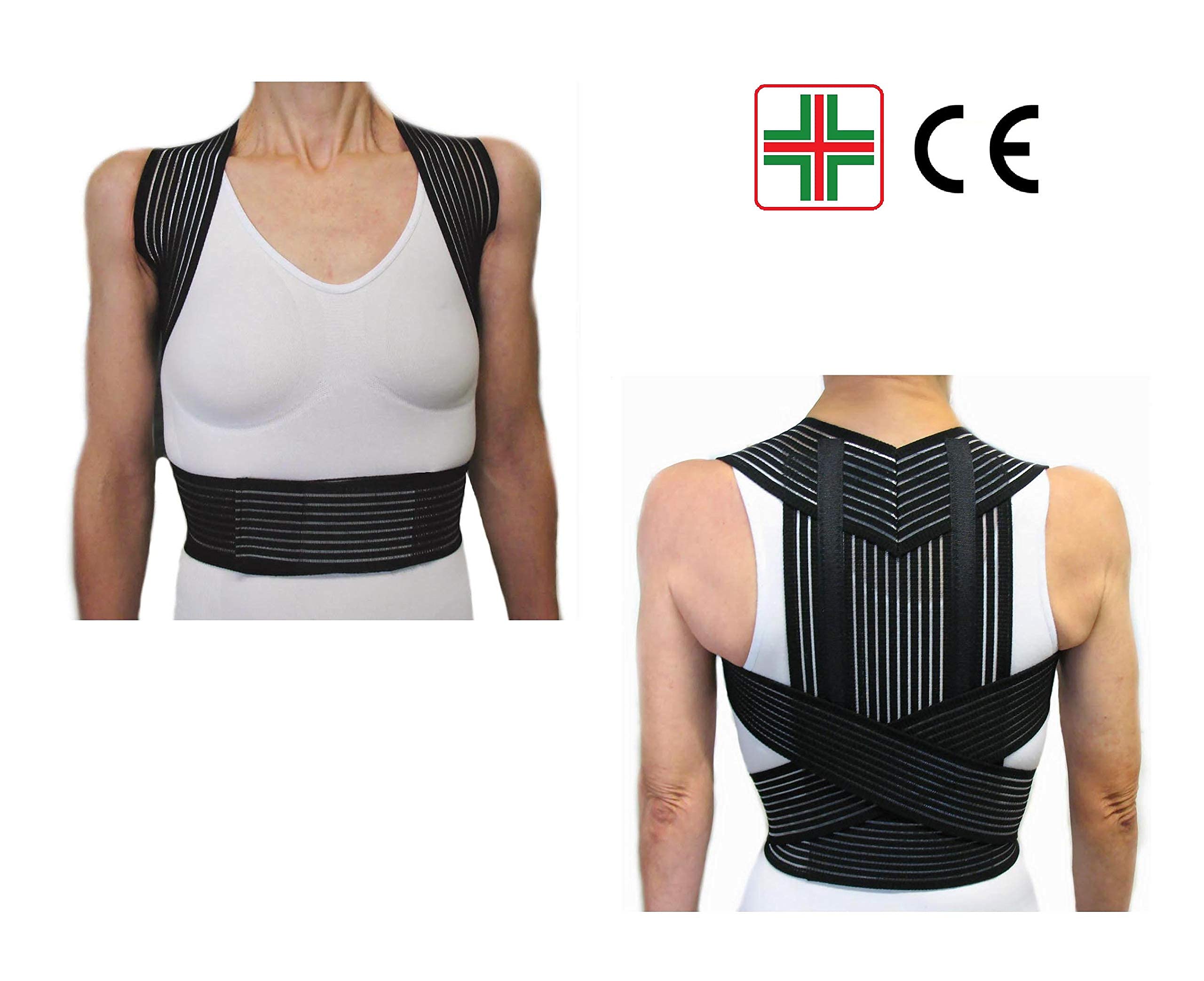 RADDRIZZASCHIENA STECCATO -Nero, XXL (109-120 cm.)- Supporto Raddrizzaspalle, Fascia Postura, Tutore per la Schiena, Correttore Posturale Sostegno Cervicale Addominale - UNISEX Uomo Donna