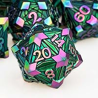 Vista 13 de 7 piezas de dados de metal DND con caja, dados RPG negros y azules D y D para usar con juegos de mesa D&D, juego de rol, juego de dados poliédricos