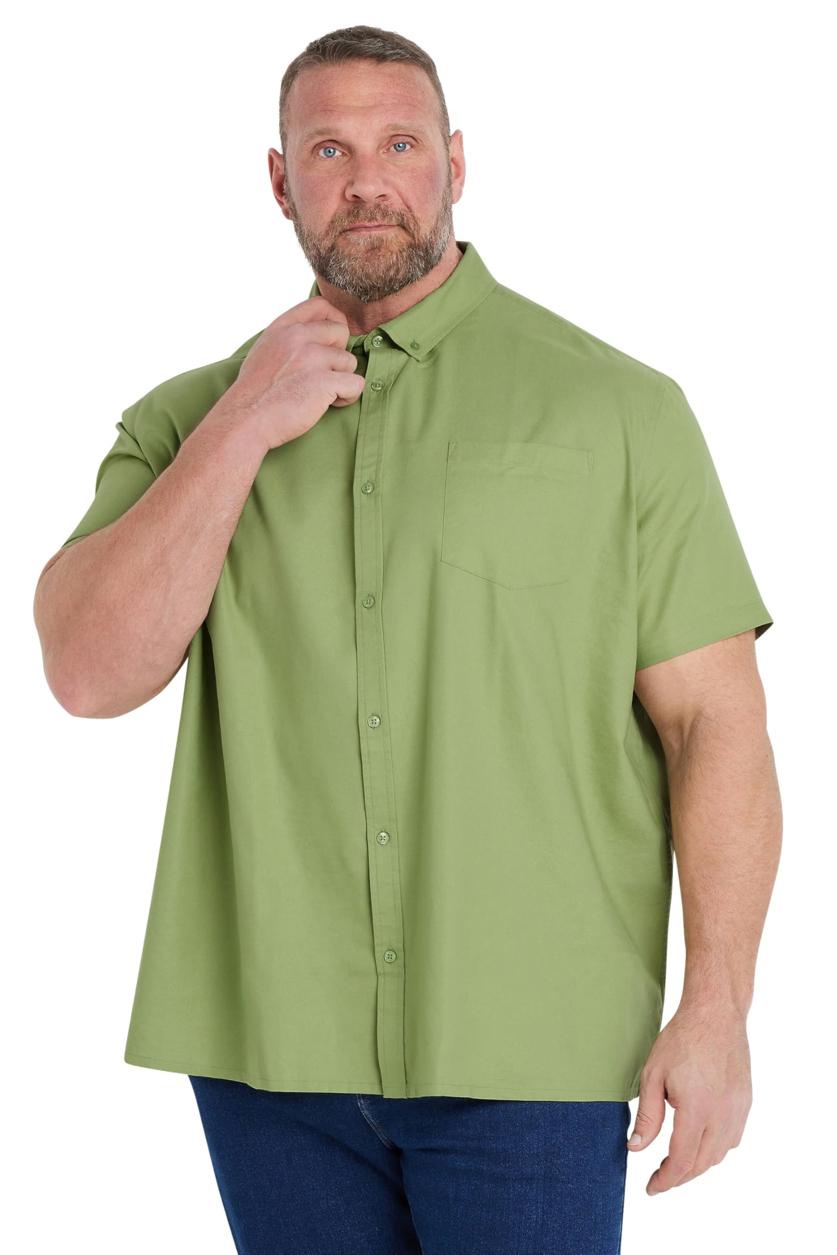 Badrhino Light Green Big & Tall Sage Green Short Sleeve Oxford Shirt - Mens - Plus Curve 7XL-8Xl Plus