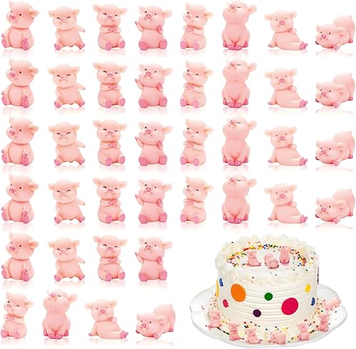 Goaste 40 figuras de cerdo en miniatura, lindas figuras de juguete de cerdo rosa, adornos de pastel de cerdo de resina para decoración de pasteles,