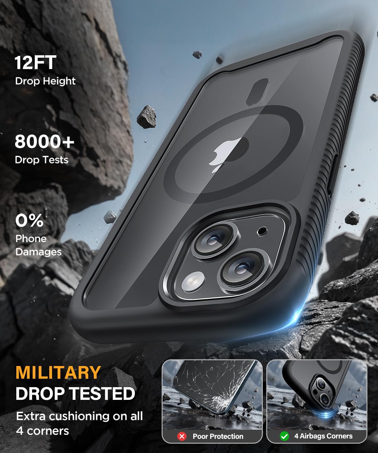 Magnetic for iPhone 15 Case with Built-in Sensitve Screen Protector, Full-Body Dual Front & Back Protective Phone Case [Compatible with MagSafe] Drop Proof 15 Cover 6.1 Inch, Black - Image 3