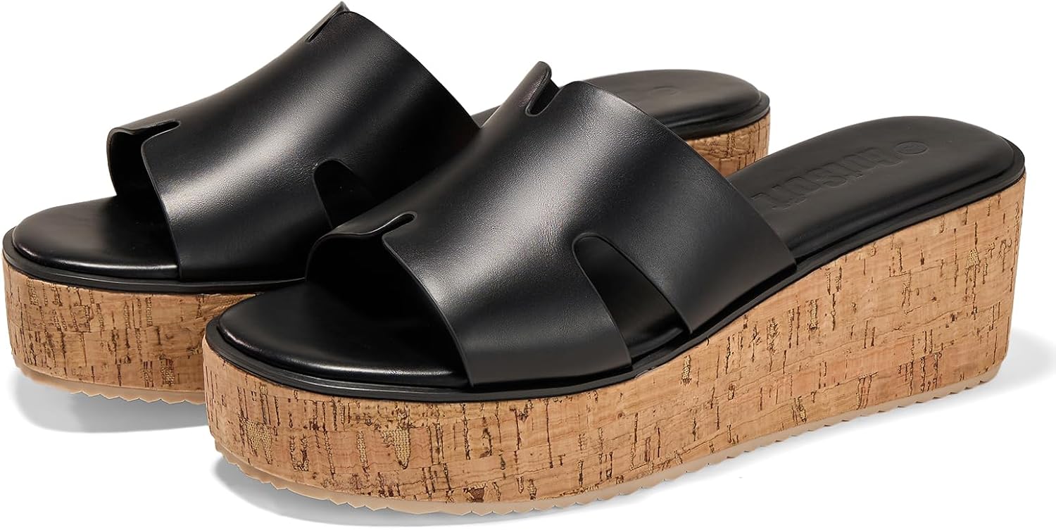 Women's Open Toe Wedge Sandals Slip On Slides Cork Platform Heeled Sandal Comfortable Summer Shoes