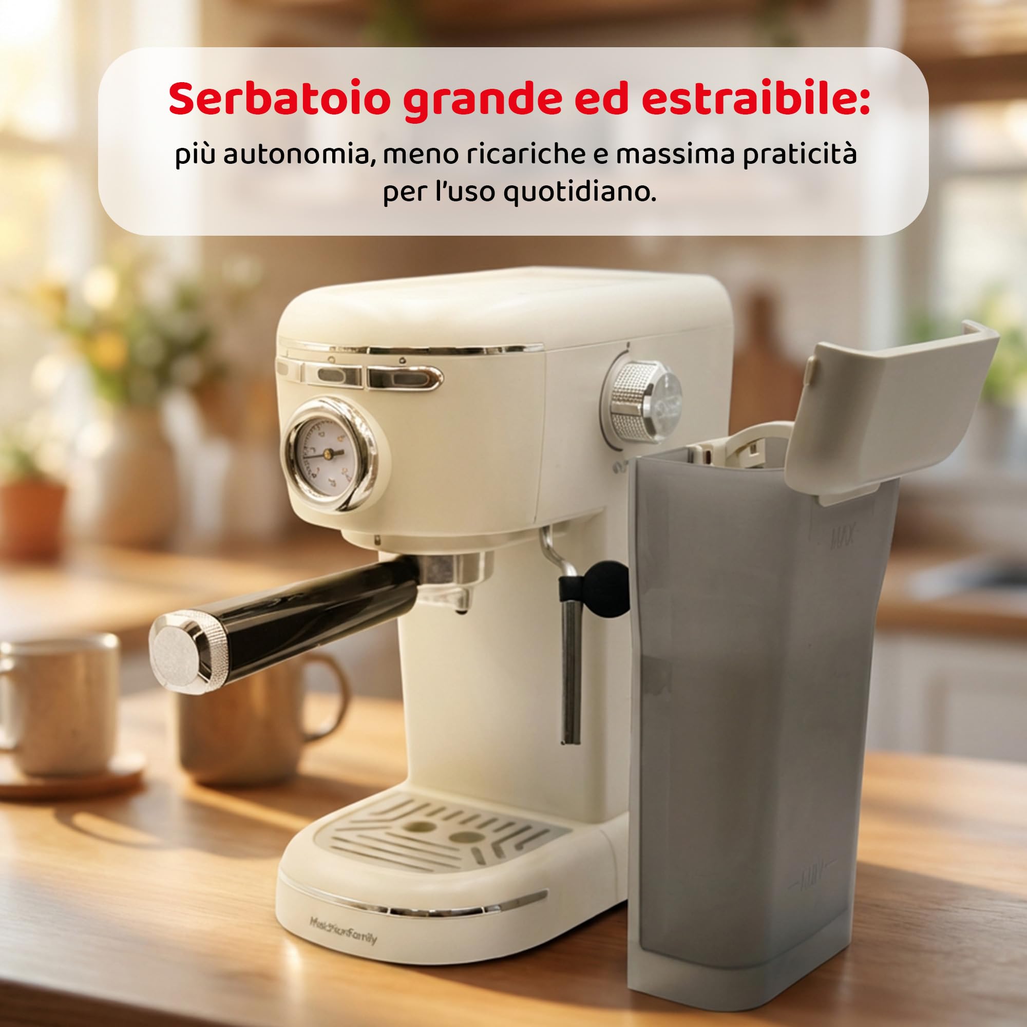 Aromatica Plus Macchina da Caffè Espresso 3 in 1 | Compatibile con Cialde E.S.E., Capsule e Caffè in Polvere | 15 Bar, Serbatoio 1,2L, Montalatte Manuale per Cappuccino