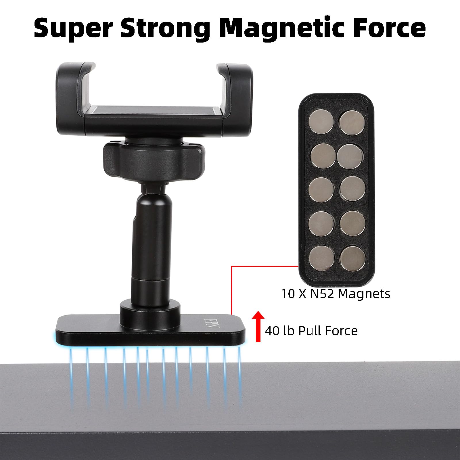 Soporte magnético súper fuerte para teléfono para gimnasio, 10 imanes N52, base y junta de aleación de aluminio, soporte de teléfono para gimnasio para registro de entrenamiento, compatible con