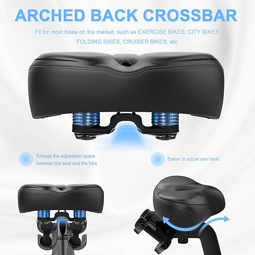 Vista 23 de Xmifer Asiento de bicicleta de gran tamaño, cómodo sillín de bicicleta, diseño de ranura media, espuma viscoelástica de 2.95 pulgadas de grosor