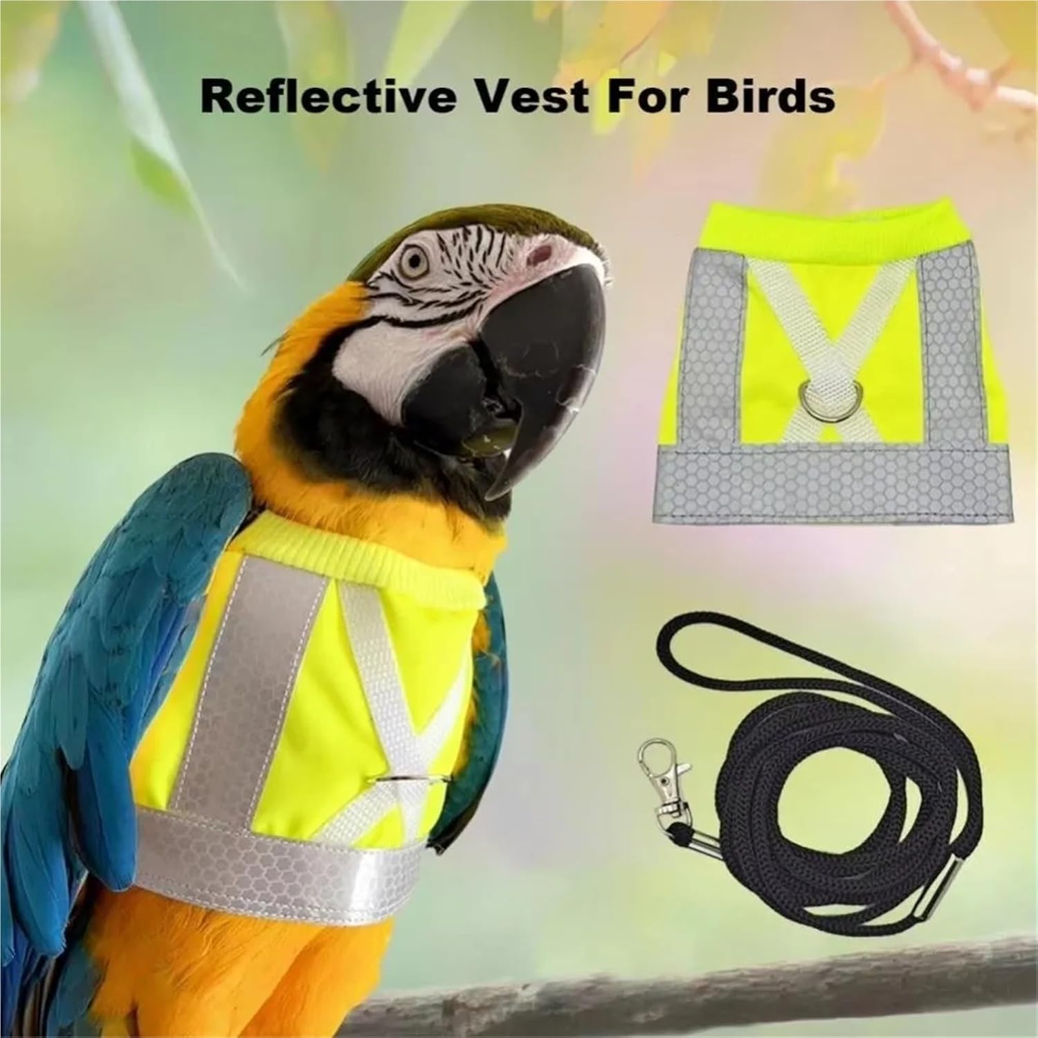 Bird Leash 5pcs Adjustable Parrot Flying Harness Vest - Reflective Leash, Sun Protection(Small)