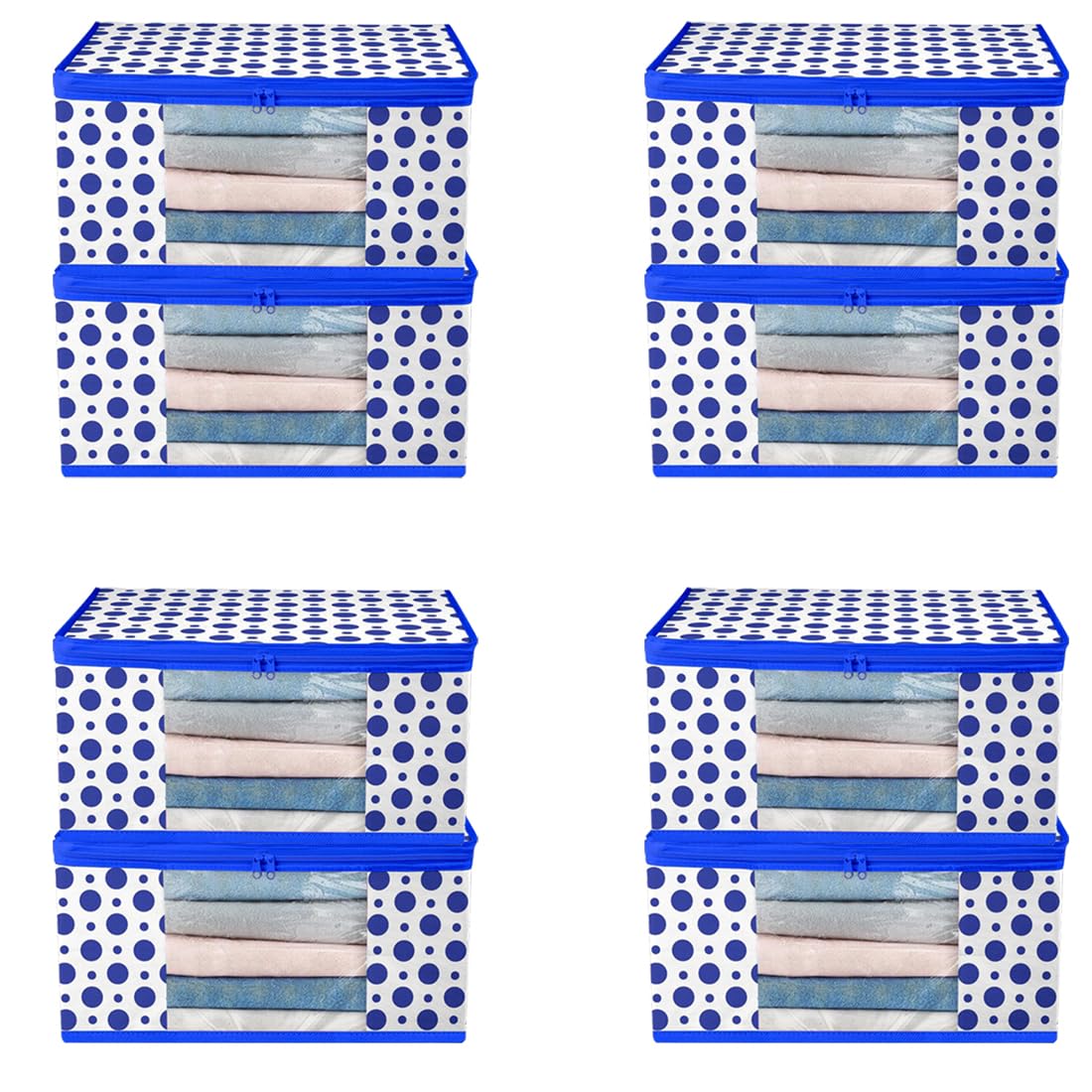 AARON INC Saree Bag Non Woven Clothes Storage Bag Saree Cover With Zip Storage Bag for Cloth Wardrobe Organizer Set Transparent Window Polka Dot Design Sari Cover Blue Pack of 8 (BZRNWSC08) (B0CYT9L85Y) Amazon Price History, Amazon Price Tracker