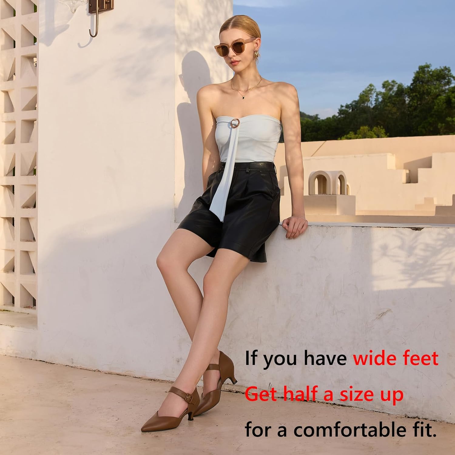 RIBONGZ Comfortable Kitten Heels for Women Pointed Closed Toe Ankle Strap Buckle Heels Slip on Low Heel Church Pumps Wedding Bridal Party Dressy Shoes - Image 6