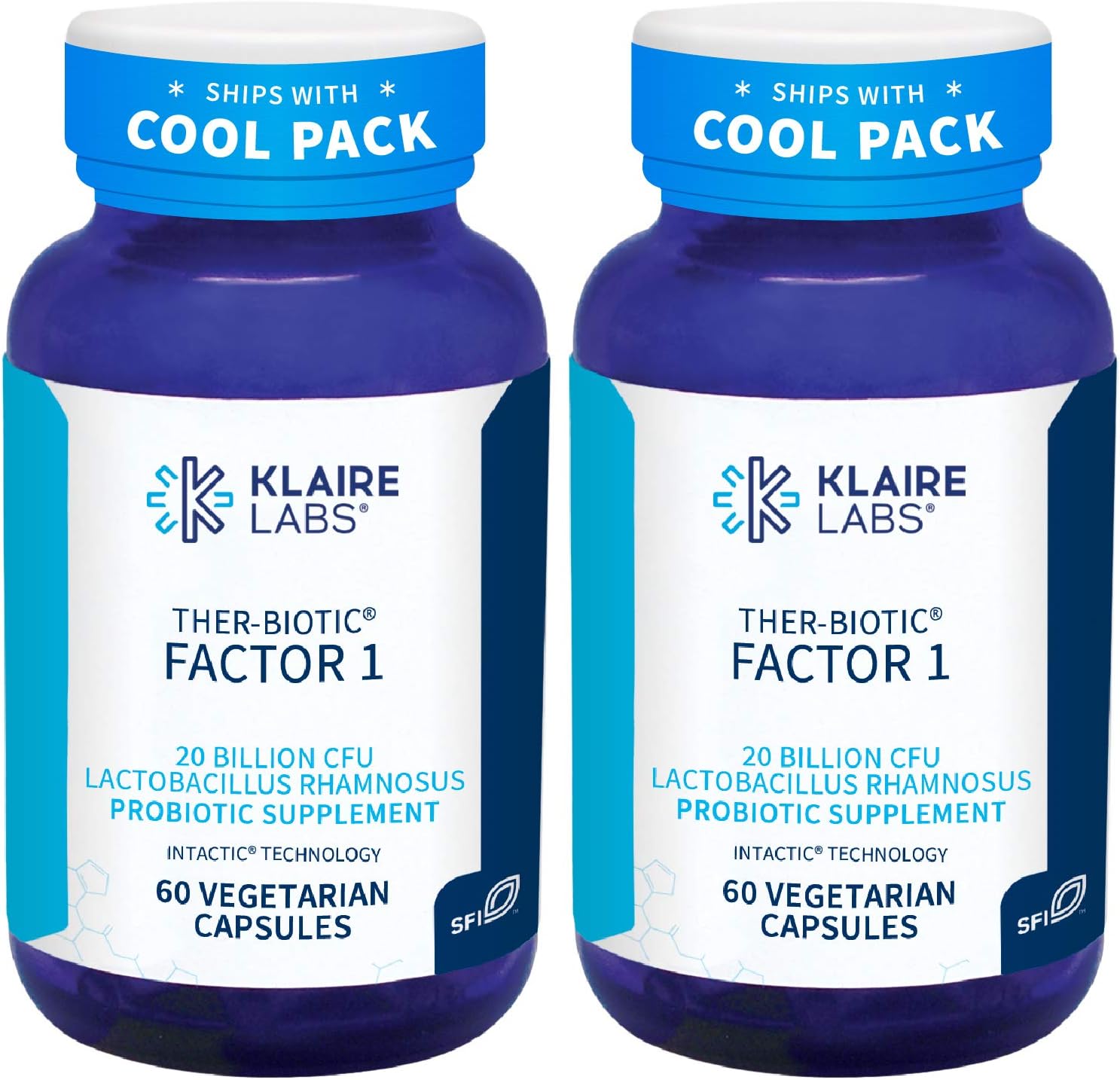 Klaire Labs Ther-Biotic Factor 1 Probiotic - Dairy-Free Lactobacillus Rhamnosus Single Strain - 20 Billion CFU - Gut + Immune Support L Rhamnosus Probiotics - Hypoallergenic (60 Capsules