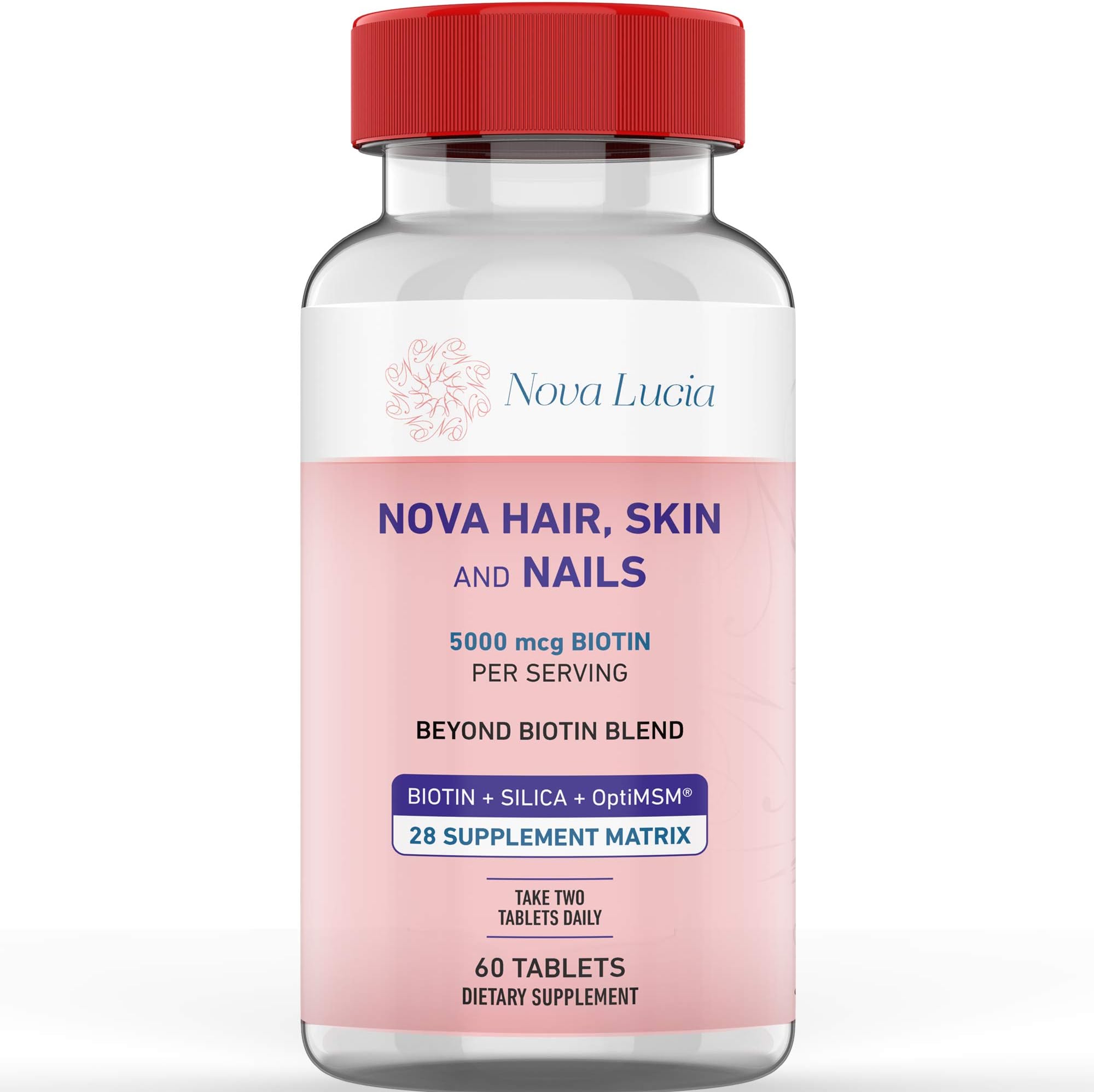 Hair, Skin & Nails Vitamin Biotin 5000 mcg, Silica, OptiMSM 28 Multi-Vitamin Supplement for Healthy Hair, Glowing Skin, Strong Nails, Antioxidant Anti-Aging Skin Care for Men and Women 60 Tablets