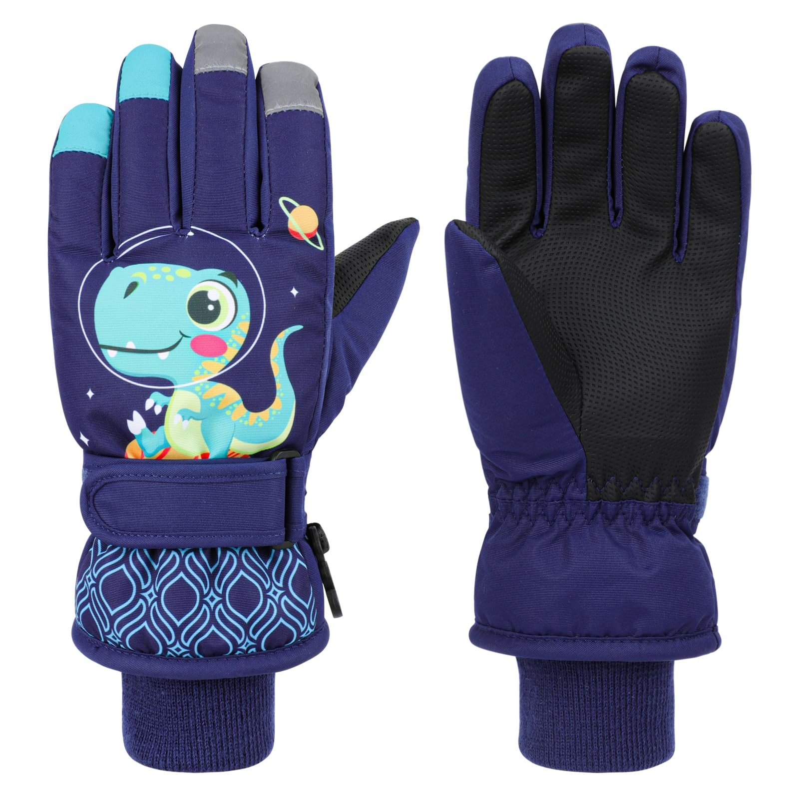 Guanti Da Neve Per Bambini 7-9 Anni - Impermeabili, Con Motivo Dinosauro, Per Sci E Sport Invernali - Foto 3