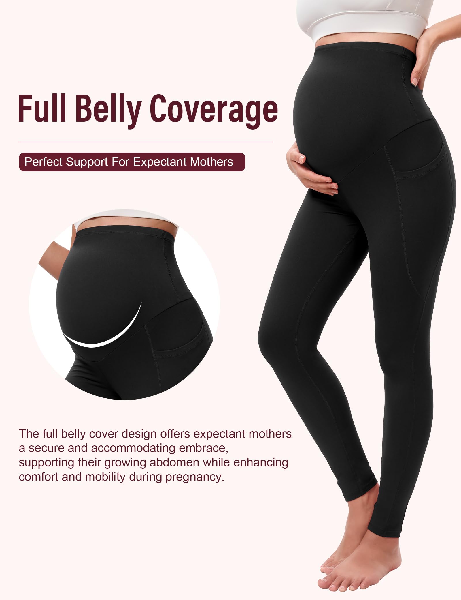 Siimcuzy Umstandsleggings für Damen, mit Taschen über dem Bauch, Schwangerschaft, Workout, Yoga, Activewear | Zwei Seitentaschen, Bauchunterstützung, weich, Schwangerschaft, Workout, Yoga, Athletik, Activewear, Fitnessstudio, Hose