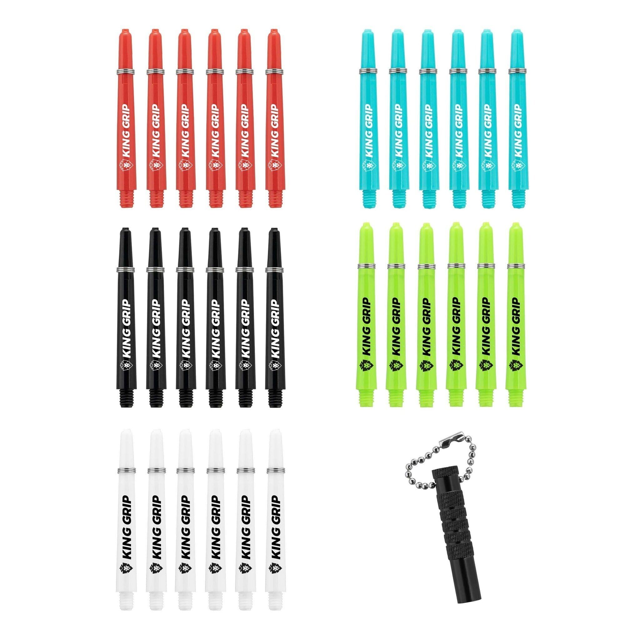 KOTO darts Shafts Collection Medium, 30 Shafts & Practical Shaft Remover, Nylon Shafts Red, Black, Blue, White, Green
