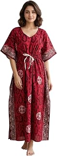 Fabimi Women's Cotton Batik Kaftan - Maxi Length Nightgown (55") - Soft Breathable Plus Size Loungewear - Floral Printed L... Price In India
