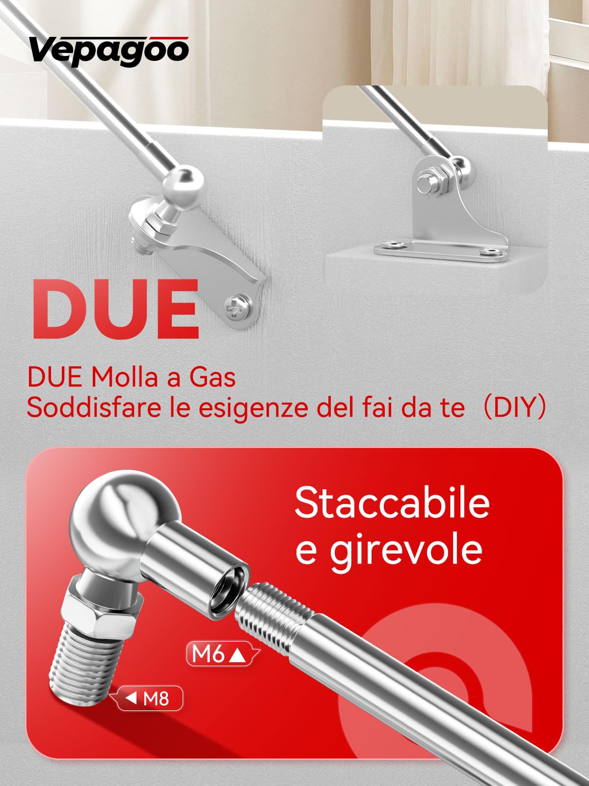 Vepagoo Molla a Gas 380MM 300N/31KG Universale Pistone a Mobili Gas Ammortizzatore, con Supporto a Forma di L per Mobile TV, Letto Contenitore, Finestra, Porte e Altri Progetti DIY, 2 PCS