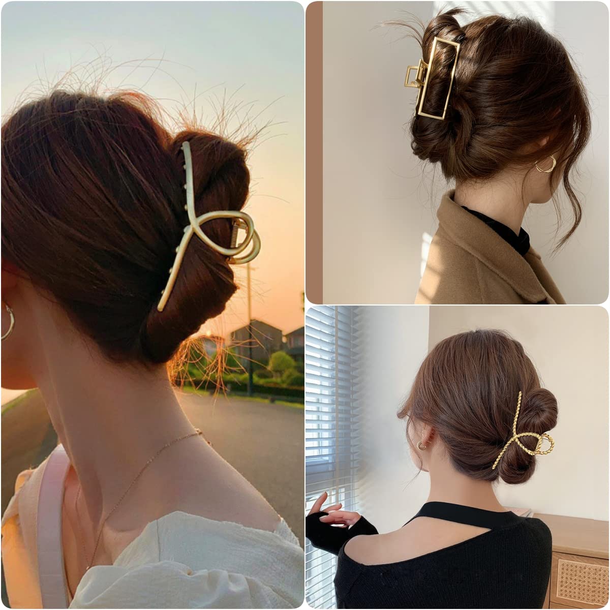 Metal Gold Large Hair Claw Clips for Women, Geometric Cross Square Jumbo Catch Barrette Clamps Clips for Thick Thin Hair, Fashion Aesthetics Hair Accessories Hairgrip Gifts