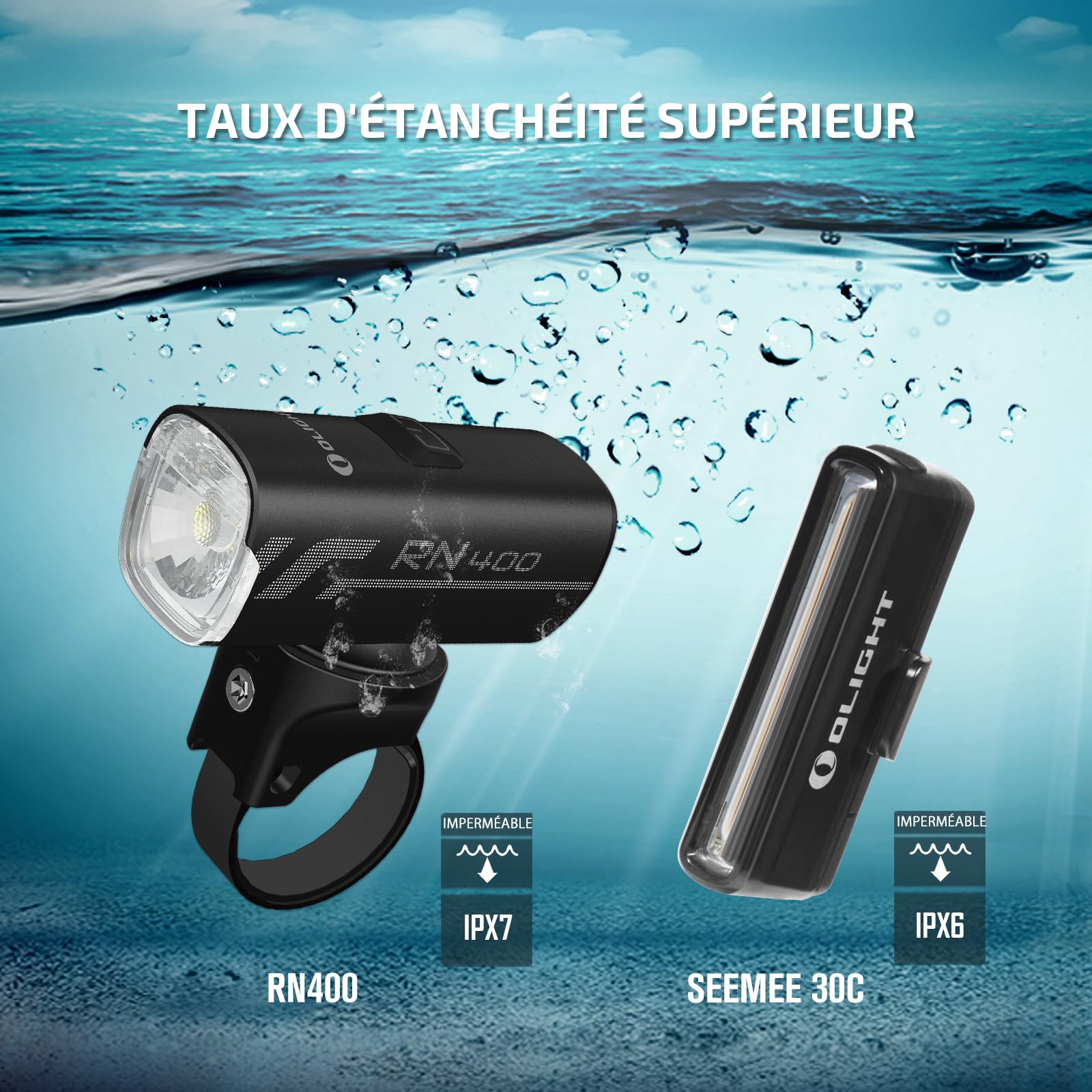 OLIGHT RN400+SEEMEE30C Sets D'éclairage Avant et Arrière Rechargeable LED 400 Lumens Éclairage de Vélo Étanche Durable 5 Modes Lumière de Bicyclette pour l'Extérieur Le Camping et Le Cyclisme