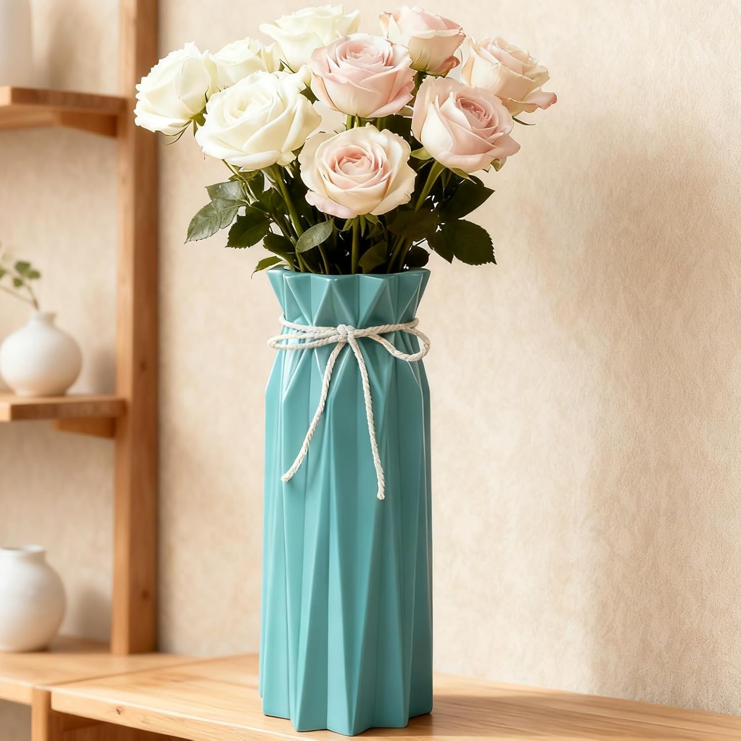 Disoza Ceramic Vase for Home Decor Yellow Flowers 9.5" H x 3.9" W Modern Flower Vase for Pampas Grass Dried for Living Room Decorations Porcelain Tulip Vases for Table Kitchen Decor