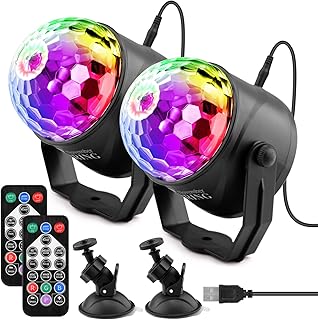 Disco Light, Sound Activated Party Light with USB Cable, RGB Disco Ball Light Disco Lamp Stage DJ Light Rotating Strobe Light with Remote Control for Kids Party KTV DJ Christmas Bar (Party Lights 2P)