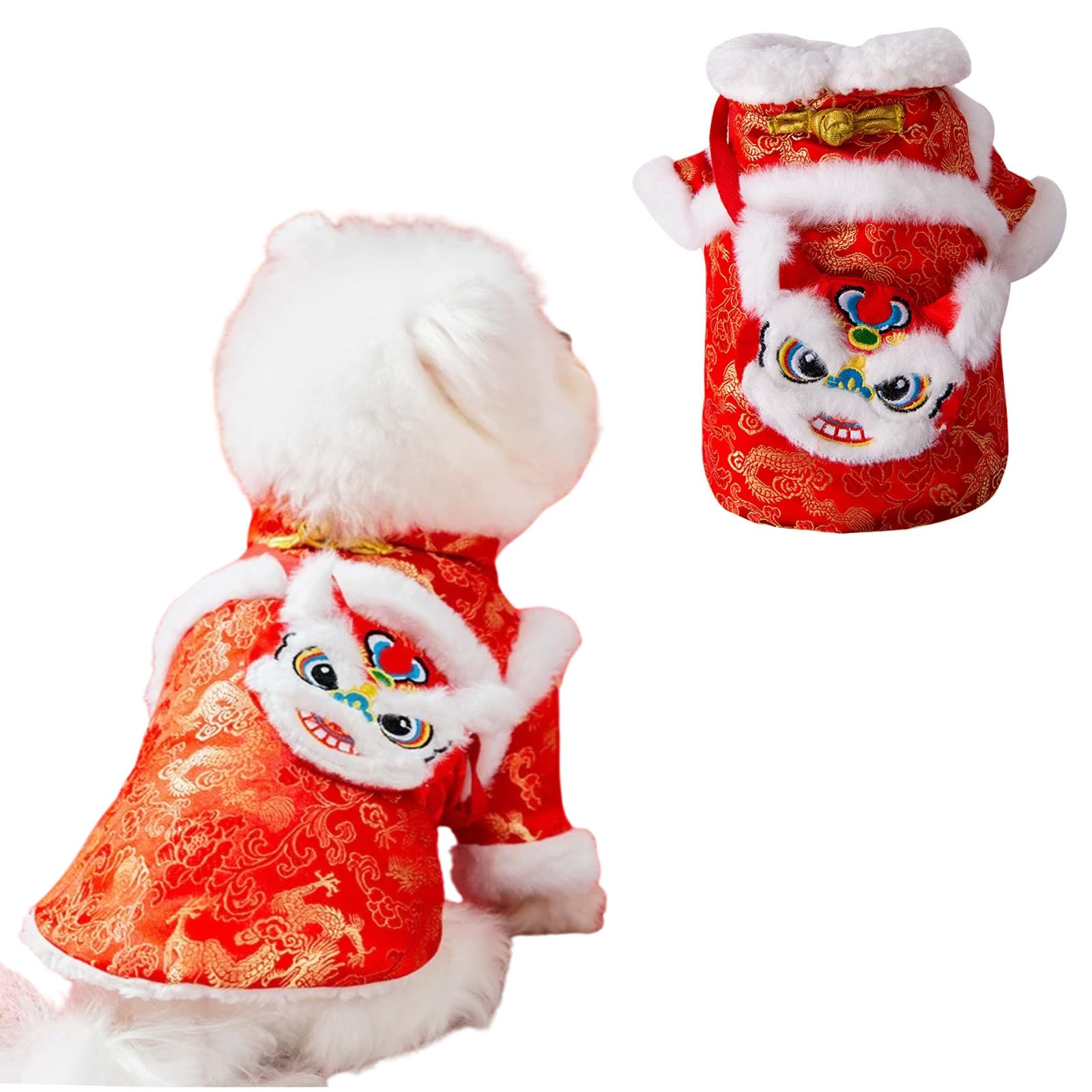 BT Bear Dog Chinese New Year Costume,Exquisite Tang Suit Dog Warm Coat for Cats Puppy Poodle Bichon Small Dogs,Tiger S