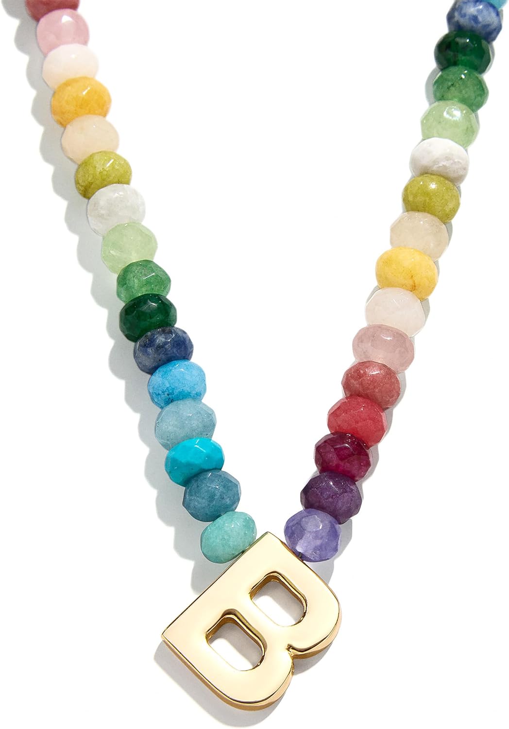 BaubleBar Semi-Precious Block Initial Necklace for Women - Colorful Personalized Necklaces, Custom Pendant Necklace w/Natural Gemstones, Beaded Necklace, Fashion Jewelry