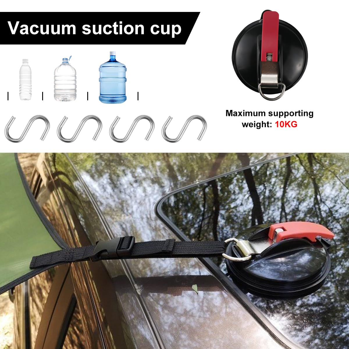 2 Ventouses Robustes Avec Crochets S Et Sangles - Fixation Voiture Camping Car Auvent Tente