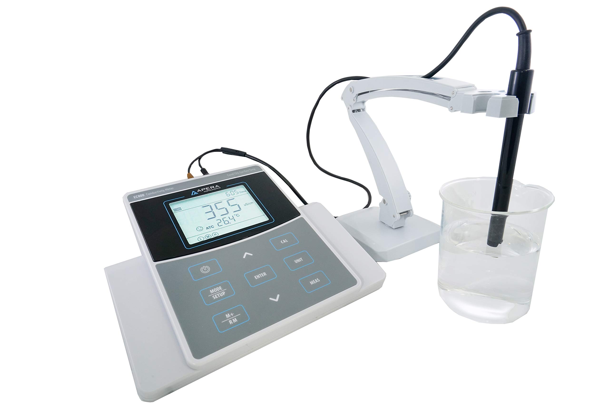 Apera Instruments PC800 Kit de medidor de pH/conductividad de banco (equipado con 201T-F 3 en 1 pH combinado/sonda y electrodo de conductividad BPB 2301T-F; gestión de datos GLP)