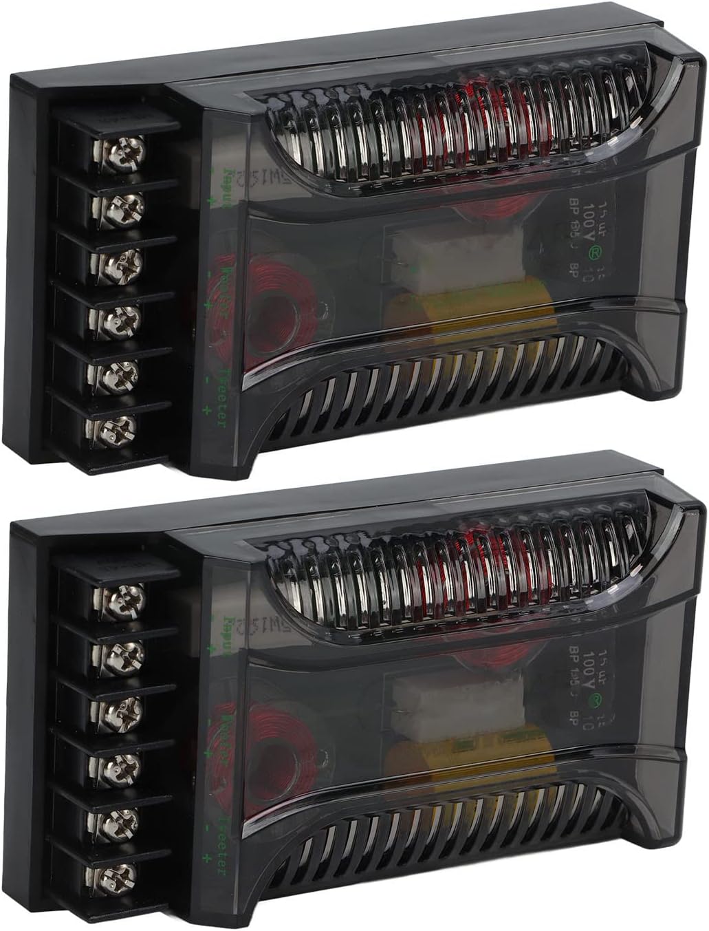 1 Pair Car Audio Crossover, 2 Way Car Audio Crossover Overcurrent Universal Heat Dissipation Speaker Frequency Divider