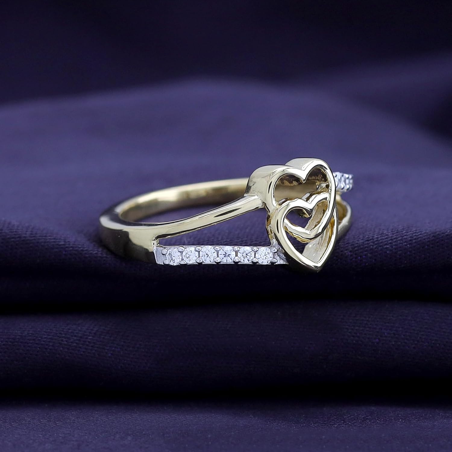 AFFY Double Heart Promise Ring for Women in 14K Gold Over Sterling Silver, Round Cut White Cubic Zirconia Couples Jewelry Gift for Her, Dainty Love Ring