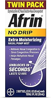 Afrin No Drip Extra Moisturizing Pump Nasal Mist Twin Pack, Congestion Relief, 1 Fluid Ounce Total (0.5 FL OZ Bottles) (Pa...