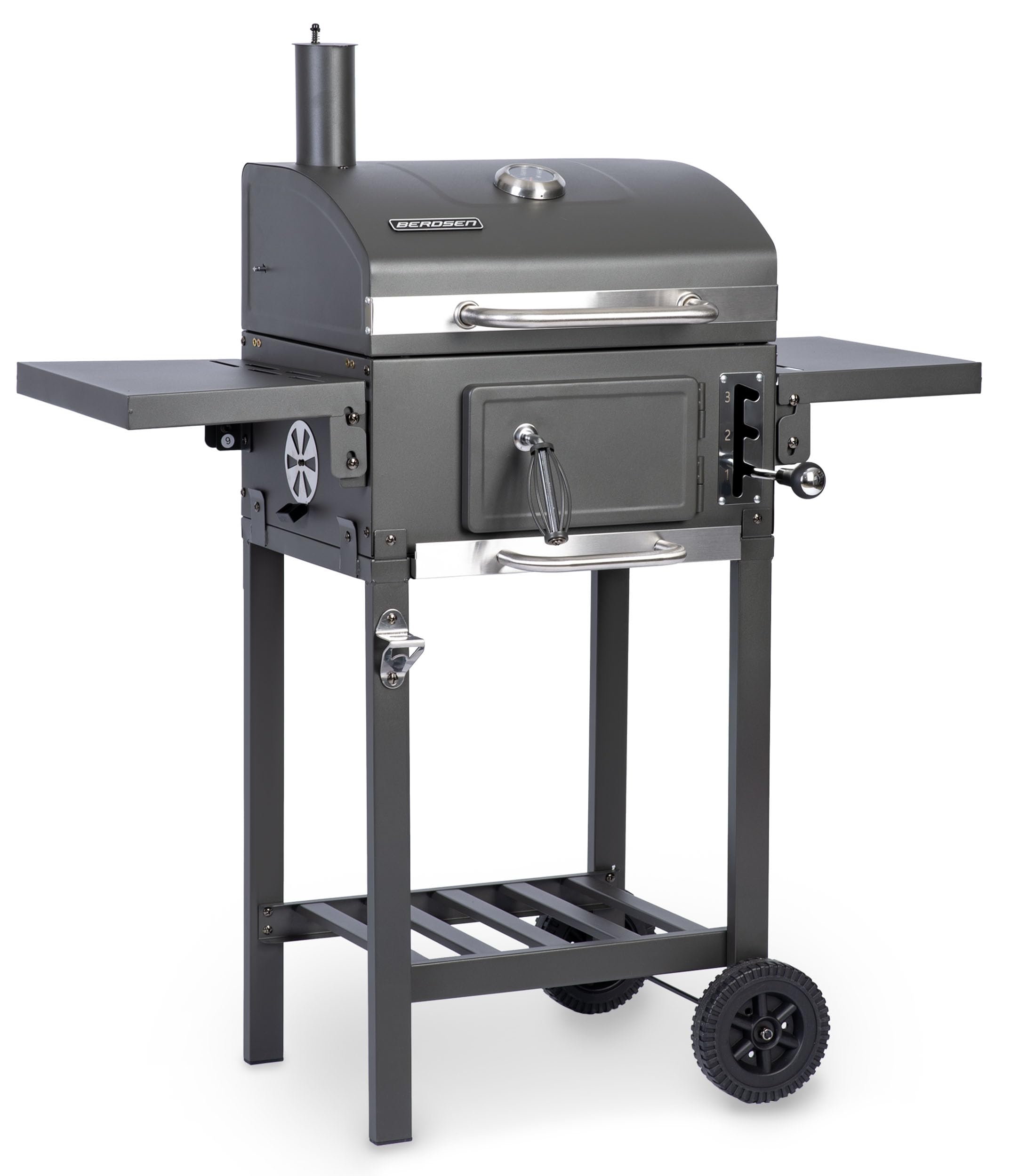 Berdsen grill na węgiel drzewny wózek z pokrywą termometr palenisko grilla 110 x 96 x 35 cm szary