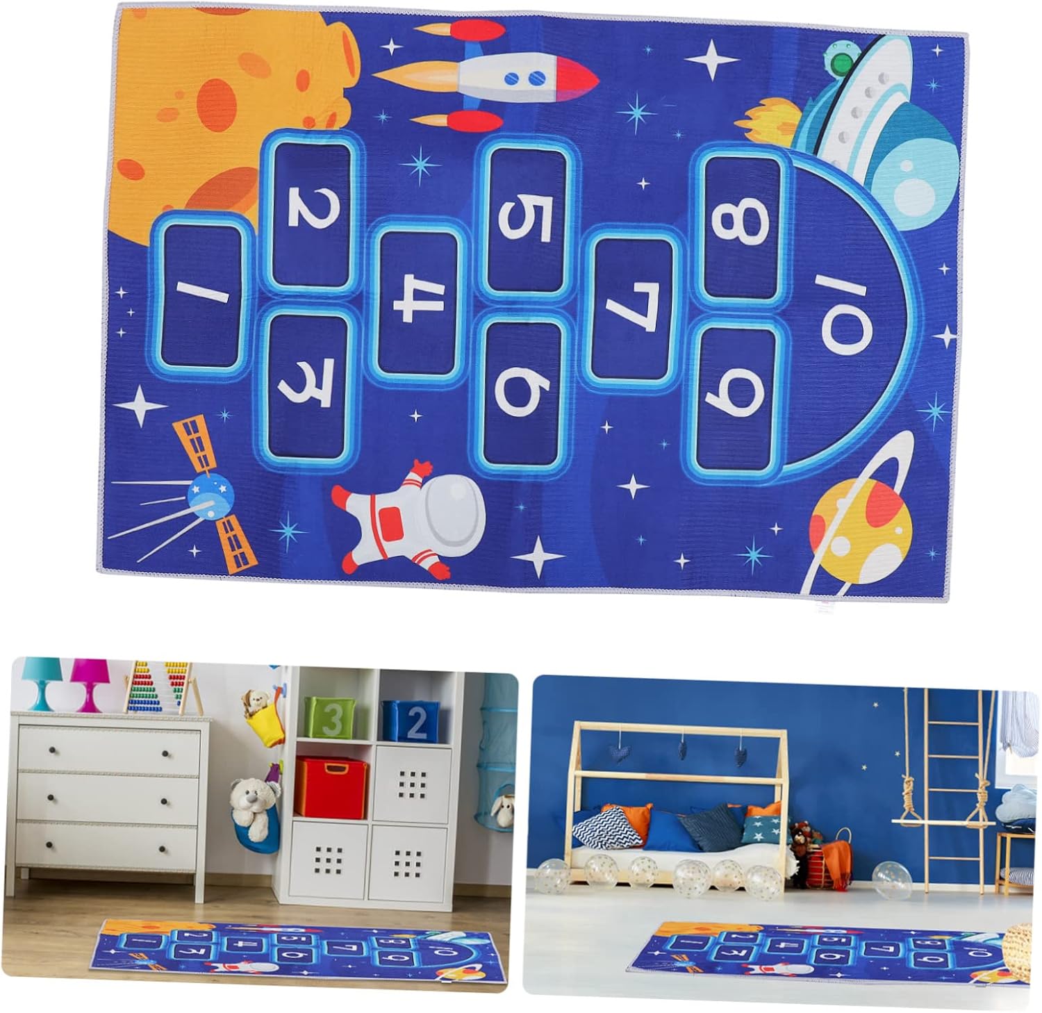 Children's Room Rug Fun Astronaut Planet Design Non-Slip Mat for Boys and Girls