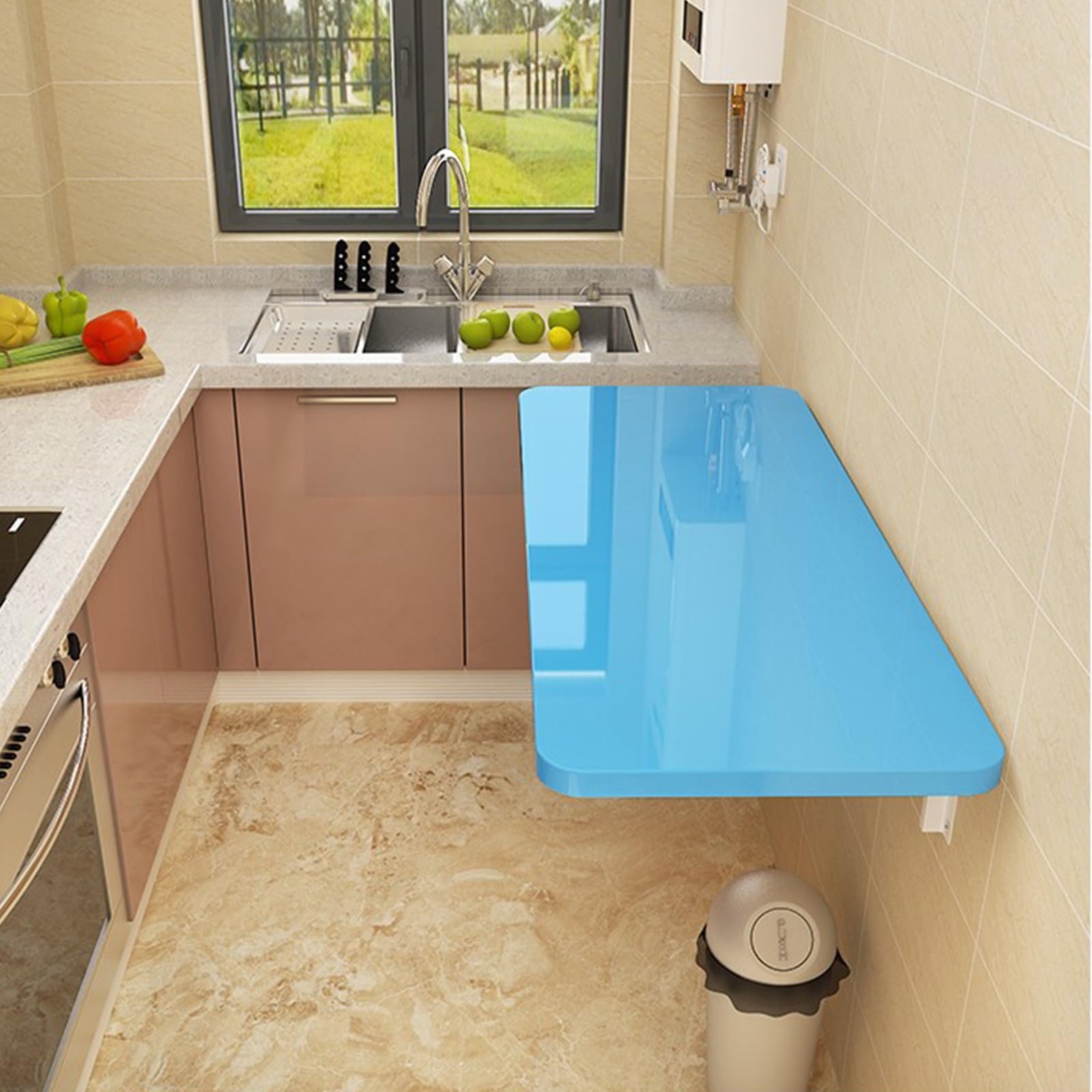 Table pliante murale compacte pour optimiser une petite cuisine étroite