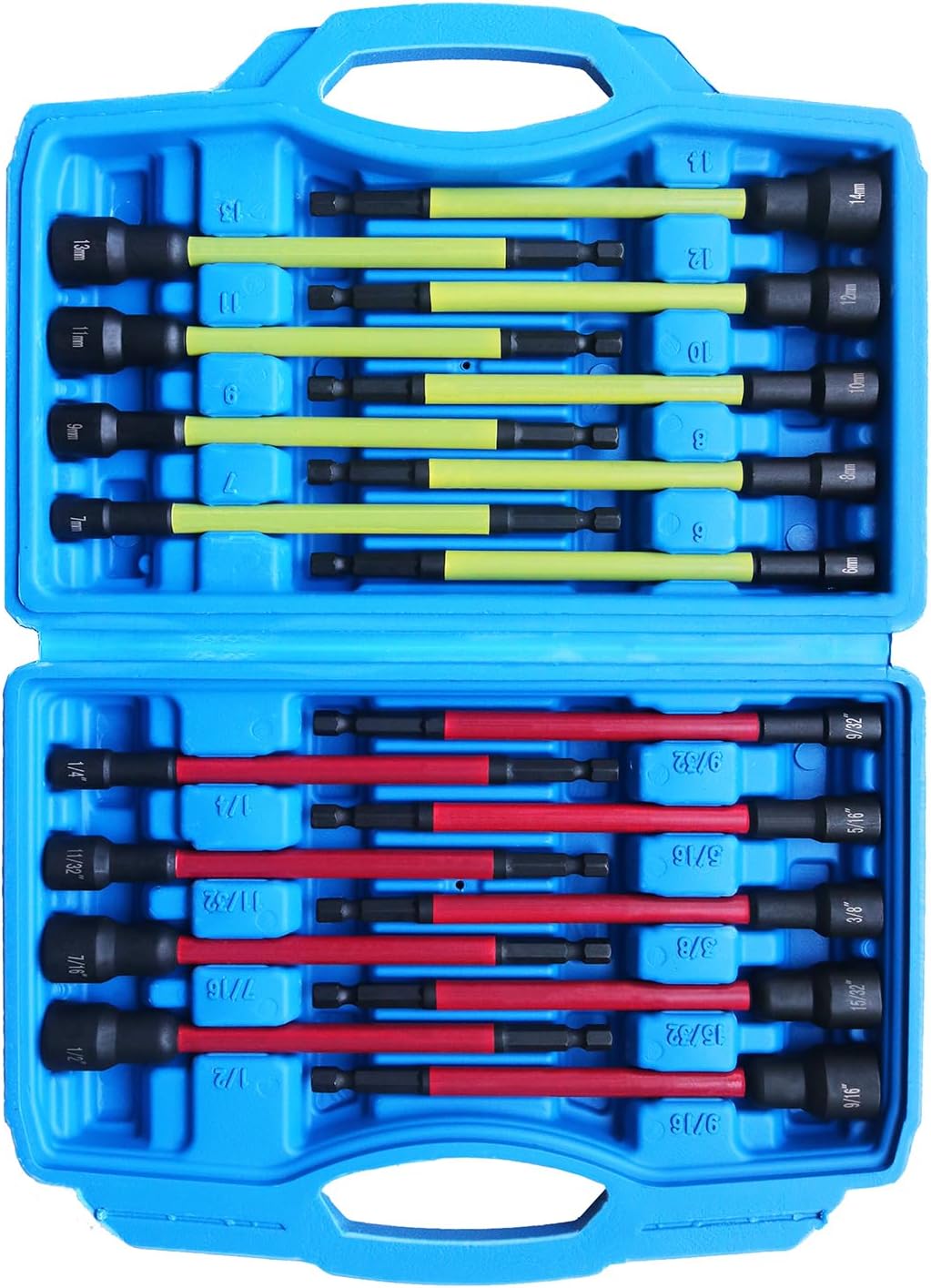 18Pcs Magnetic Nut Driver Set,Impact Power Hex Extra Long Nut Driver Drill Bit Master Kit | SAE & Metric | 1/4 Inch Hex Shank | Cr-V Steel
