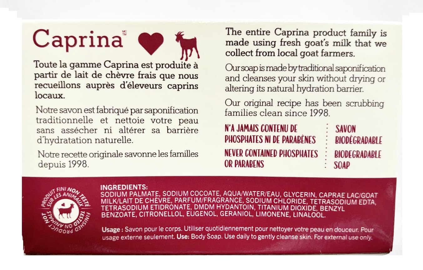 Caprina by Canus Goat Milk Soap Bar, ORIGINAL, 3.2 oz (90 g) Bars, 10-Pack, Moisturizing Daily Cleanser for Face, Hands & Body, Fresh Canadian Goat Milk