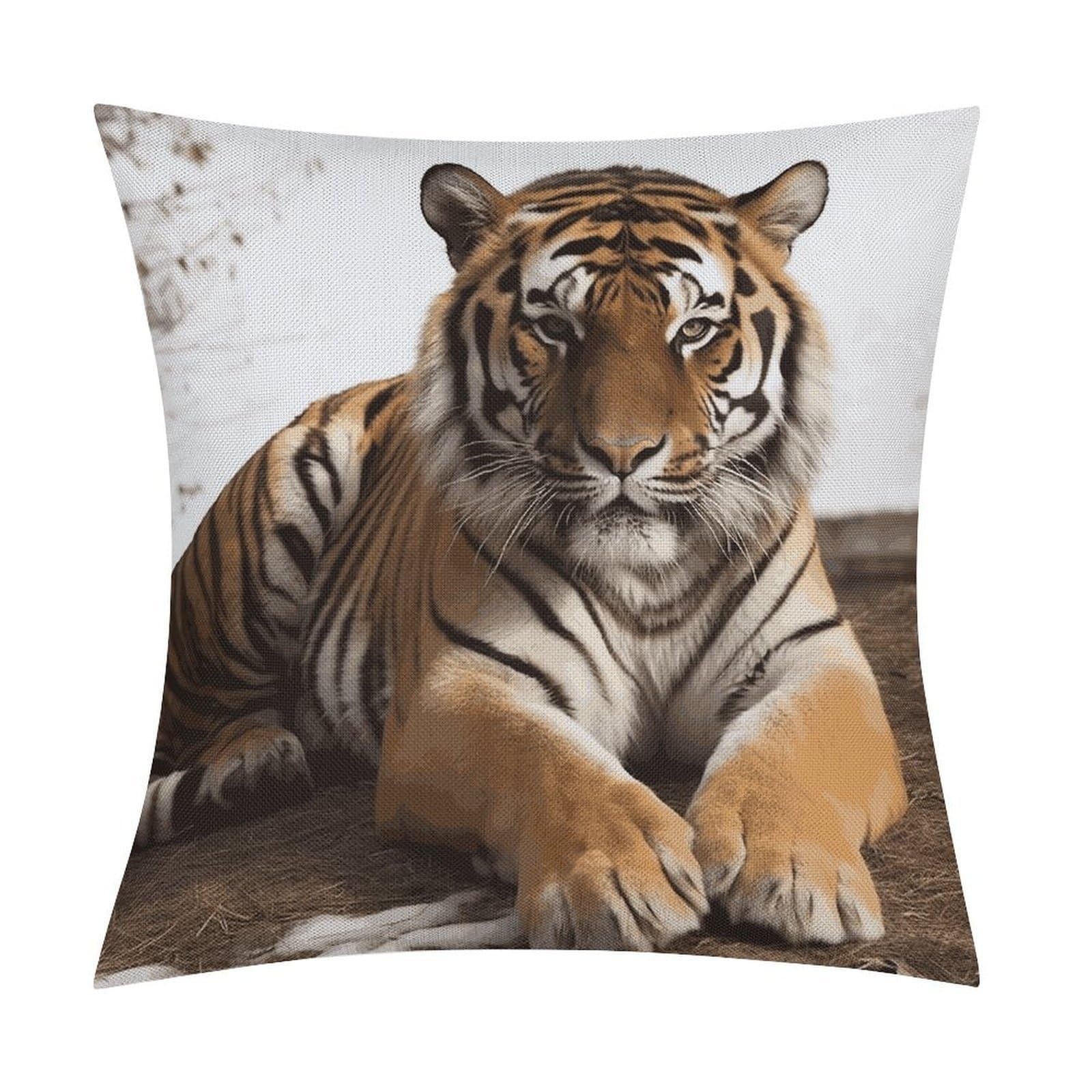 FekiLoot Big Tiger Throw Pillow Cover Soft Square Cushion Case Farmhouse Cushion Cover Decorative Pillow Cover Modern Pillowcase for Sofa Living Room Bed Home Decor 18x18 Inch
