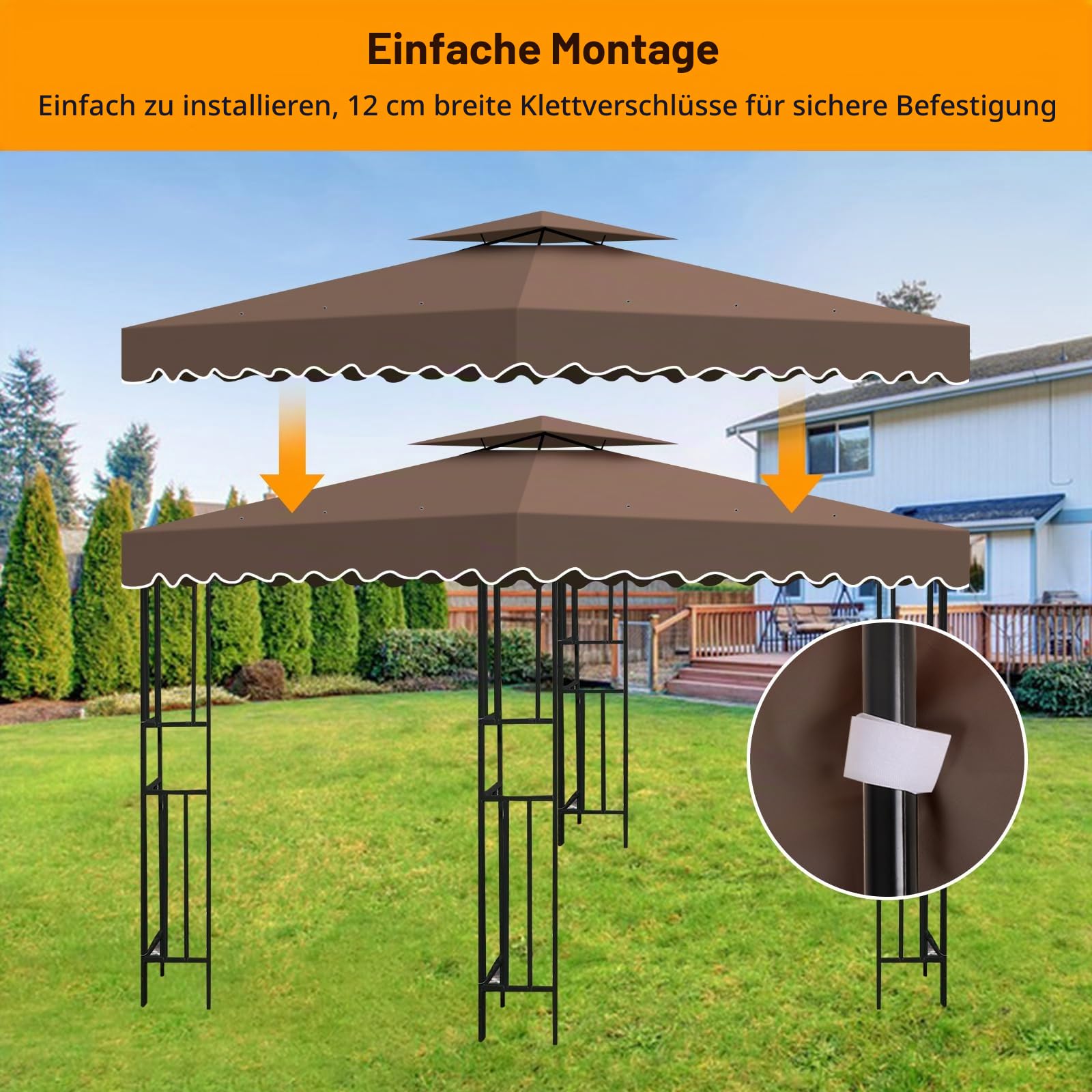 Ersatzdach Pavillon 3x3M Wasserdicht, Stabil Winterfest Doppeldach mit Air Vent, 2-Tier Pavillondach Anti-UV, Abnehmbares Gazebo Ersatz Dach für Garten/Camping/Terrasse