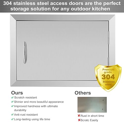 Miniatura 3 de Seeutek Puertas de cocina al aire libre de 24 pulgadas de ancho x 17 pulgadas de alto, construcción de pared única de acero inoxidable, puerta